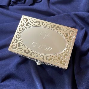 Filigree Jewelry Box with Pearl Closure, initials GVM
